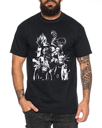 Heroes One Manga Helden Herren T-Shirt Anime Piece, Farbe:Schwarz, Größe:XXL von Tee Kiki