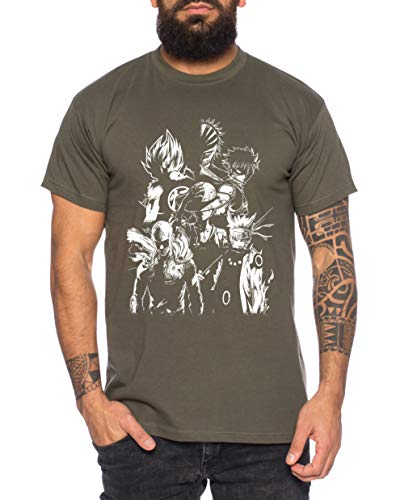 Heroes One Manga Helden Herren T-Shirt Anime Piece, Größe:L, Farbe:Khaki von Tee Kiki