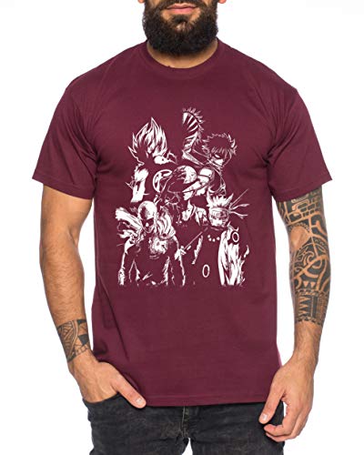 Heroes One Manga Helden Herren T-Shirt Anime Piece, Größe:L, Farbe:Weinrot von Tee Kiki