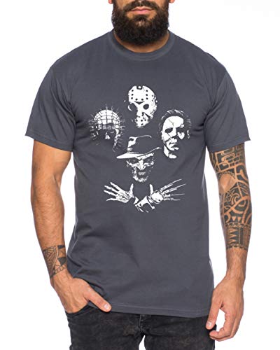 Horro Icons - Herren T-Shirt Halloween Michael Horror Myers Pennywise Man 13 Jason Voorhees Nightmare, Farbe:Dunkelgrau, Größe:XL von Tee Kiki