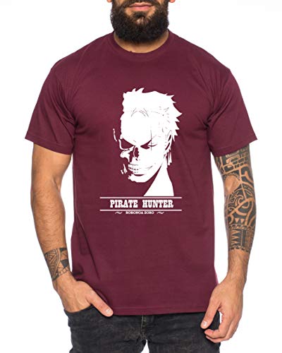 Hunter Zorro One Manga Herren Ruffy T-Shirt Anime Piece, Größe:S, Farbe:Weinrot von Tee Kiki