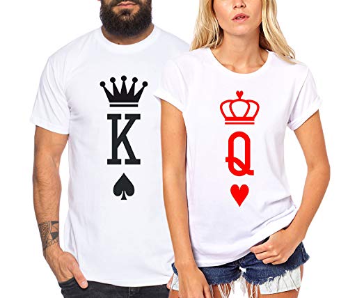 King Queen Herz - Partner-T-Shirt Damen und Herren - 2 Stück - Couple-Shirt Geschenk Set für Verliebte - Partner-Geschenke - Bestes Geburtstagsgeschenk - Partnerlook von Tee Kiki