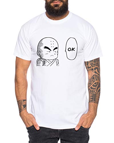 Krilin Ok - Herren T-Shirt One Goku Dragon Master Son Ball Vegeta Turtle Roshi Piece Golds Db, Größe:L, Farbe:Weiß von Tee Kiki