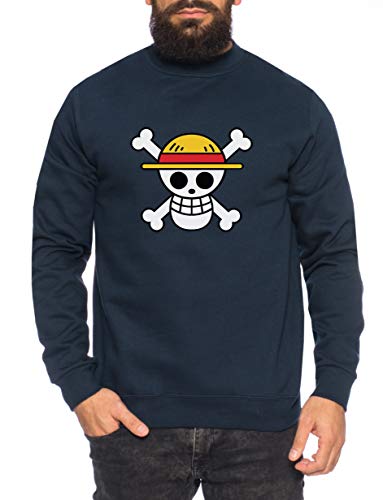Logo Pirat Herren Sweatshirt Ruffy One Nami Lysop Piece Portgas D., Größe:L, Farbe:Navy von Tee Kiki