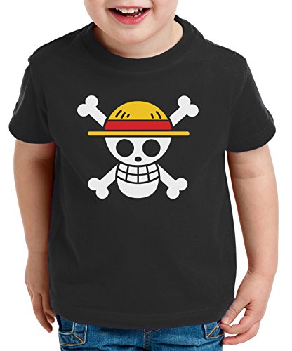 Logo Pirat Kinder T-Shirt Ruffy Zoro One Nami Lysop Piece Portgas D., Farbe:Schwarz;Kinder T-Shirt Größe:110/116 von WhyKiki