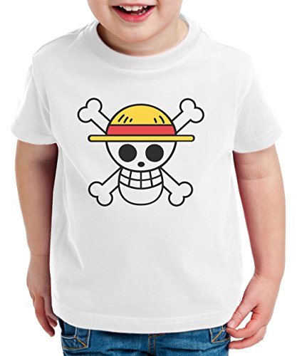 Logo Pirat Kinder T-Shirt Ruffy Zoro One Nami Lysop Piece Portgas D., Farbe:Weiss;Kinder T-Shirt Größe:98/104 von WhyKiki