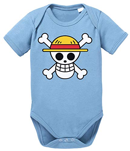 Logo Straw Hat One Baby Strampler Piece Bio Baumwolle Body Jungen & Mädchen 0-12 Monate, Größe:56/0-2 Monate, Farbe:Babyblau von Tee Kiki