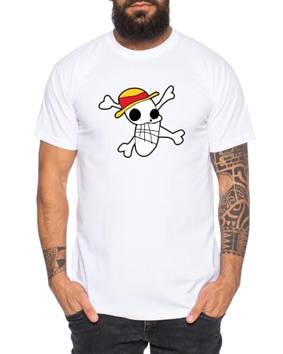 Logo verzerrt - Herren T-Shirt Straw Hat Luffy Zoro One Monkey D. Pirat Ace Piece Goku Anime Ruffy, Größe:3XL, Farbe:Weiß von Tee Kiki