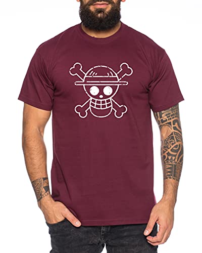 Logobruch Zorro One Manga Herren Ruffy T-Shirt Anime Piece, Größe:XXL, Farbe:Weinrot von Tee Kiki