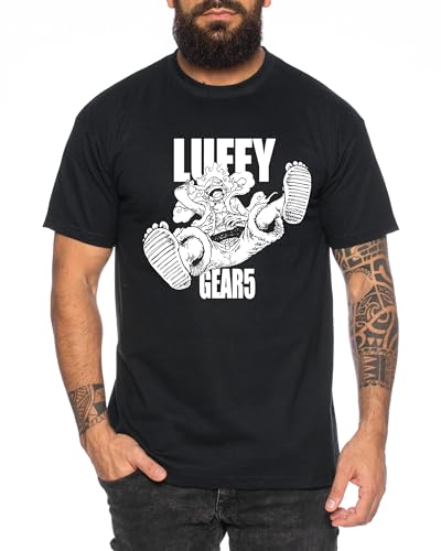Luffy Gear5 - Herren T-Shirt Straw Hat Zoro One Monkey D. Pirat Ace Piece Goku Anime Ruffy, Größe:4XL, Farbe:Schwarz von Tee Kiki