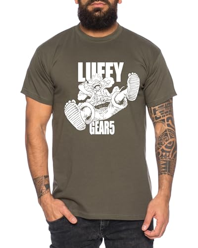 Luffy Gear5 - Herren T-Shirt Straw Hat Zoro One Monkey D. Pirat Ace Piece Goku Anime Ruffy, Größe:L, Farbe:Khaki von Tee Kiki