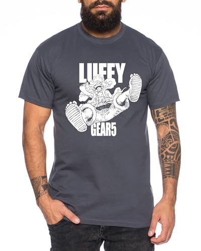 Luffy Gear5 - Herren T-Shirt Straw Hat Zoro One Monkey D. Pirat Ace Piece Goku Anime Ruffy, Größe:XL, Farbe:Dunkelgrau von Tee Kiki