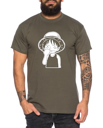 Luffy Nose - Herren T-Shirt Straw Hat Luffy Zoro One Monkey D. Pirat Ace Piece Goku Anime Ruffy, Größe:L, Farbe:Khaki von Tee Kiki