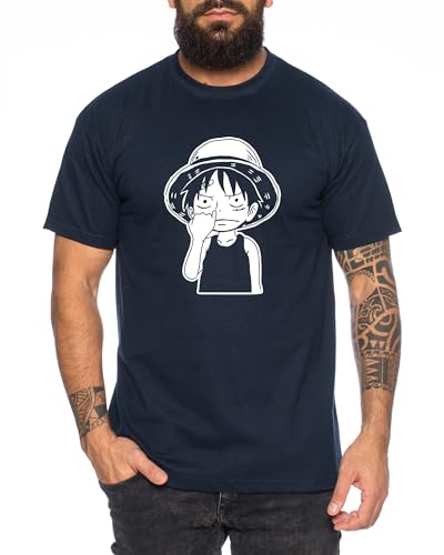 Luffy Nose - Herren T-Shirt Straw Hat Luffy Zoro One Monkey D. Pirat Ace Piece Goku Anime Ruffy, Größe:S, Farbe:Dunkelblau von Tee Kiki