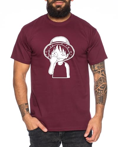 Luffy Nose - Herren T-Shirt Straw Hat Luffy Zoro One Monkey D. Pirat Ace Piece Goku Anime Ruffy, Größe:XXL, Farbe:Weinrot von Tee Kiki