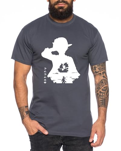 Luffy in Luffy - Herren T-Shirt Straw Hat Luffy Zoro One Monkey D. Pirat Ace Piece Goku Anime Ruffy, Größe:3XL, Farbe:Dunkelgrau von Tee Kiki