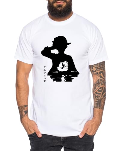 Luffy in Luffy - Herren T-Shirt Straw Hat Luffy Zoro One Monkey D. Pirat Ace Piece Goku Anime Ruffy, Größe:3XL, Farbe:Weiß von Tee Kiki