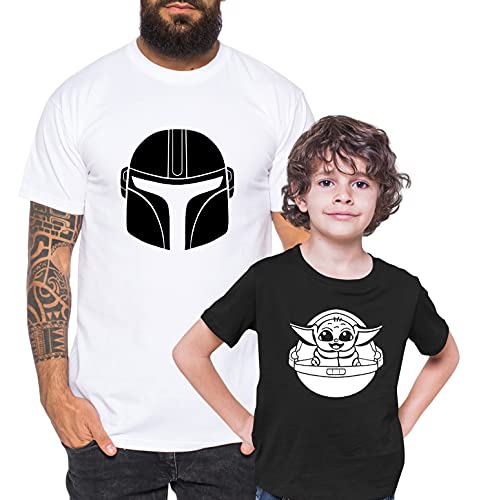 Mandalorian Yoda - Partner - T-Shirt Papa Vater Sohn Kind Baby Strampler Body Partnerlook, Größe:68, T-Shirts:Baby Body Schwarz von Tee Kiki