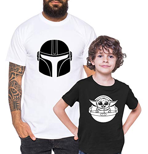 Mandalorian Yoda - Partner - T-Shirt Papa Vater Sohn Kind Baby Strampler Body Partnerlook, Größe:98-104, T-Shirts:Kinder T-Shirt Schwarz von Tee Kiki