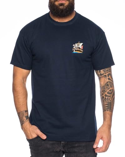 Merry Boat Straw Hat Besticktes Herren T-Shirt - Manga Luffy Pirat Anime One, Farbe:Dunkelblau, Größe:M von Tee Kiki