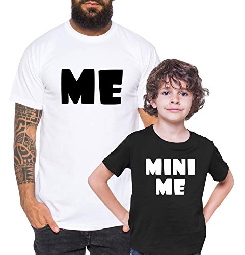 Mini Me - Partner - T-Shirt Vater Sohn Papa Kind Baby Strampler Body Partnerlook, Größe:110-116, T-Shirts:Kinder T-Shirt Weiß von Tee Kiki