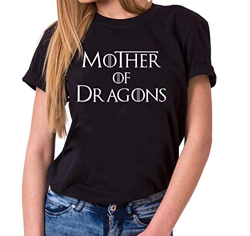 Mother of Dragons - T-Shirt Damen Targaryen Thrones Game of stark Lannister Baratheon Daenerys Khaleesi tv blu-ray DVD, Farbe:Schwarz, Größe:S von Tee Kiki