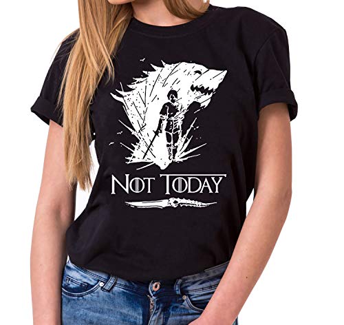 Not Today II - T-Shirt Damen Targaryen Thrones Game of stark Lannister Baratheon Daenerys Khaleesi tv blu-ray DVD, Farbe:Schwarz, Größe:XL von Tee Kiki