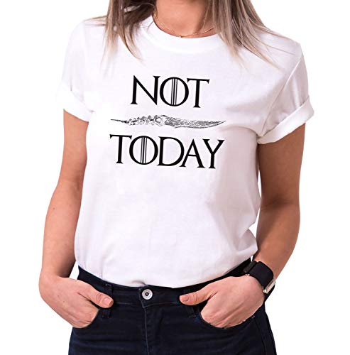 Not Today - T-Shirt Damen Targaryen Thrones Game of stark Lannister Baratheon Daenerys Khaleesi tv blu-ray DVD, Größe:M, Farbe:Weiß von Tee Kiki