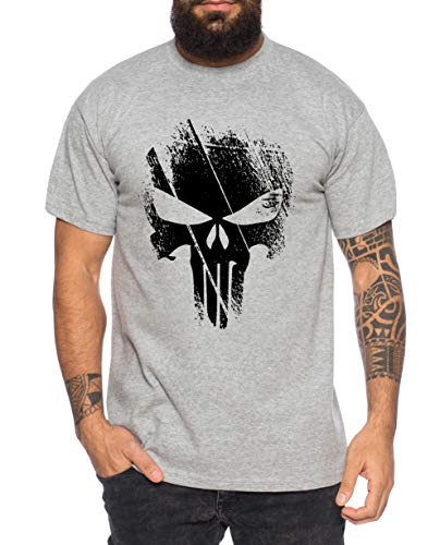 Punish - Herren T-Shirt Jon Bernthal Skull Logo Comics, Farbe:Dunkelgrau Meliert, Größe:4XL von Tee Kiki