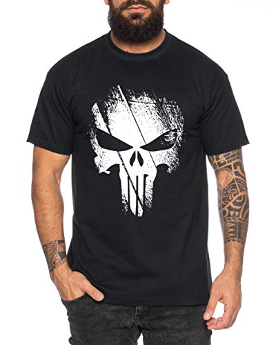 Punish - Herren T-Shirt Jon Bernthal Skull Logo Comics, Farbe:Schwarz, Größe:L von Tee Kiki