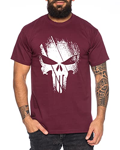 Punish - Herren T-Shirt Jon Bernthal Skull Logo Comics, Größe:L, Farbe:Weinrot von Tee Kiki