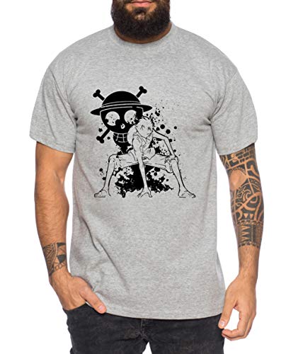 Ruffy Angry Zorro Gear One Manga Herren 2 Ruffy T-Shirt Anime Piece, Farbe:Grau Meliert, Größe:4XL von Tee Kiki