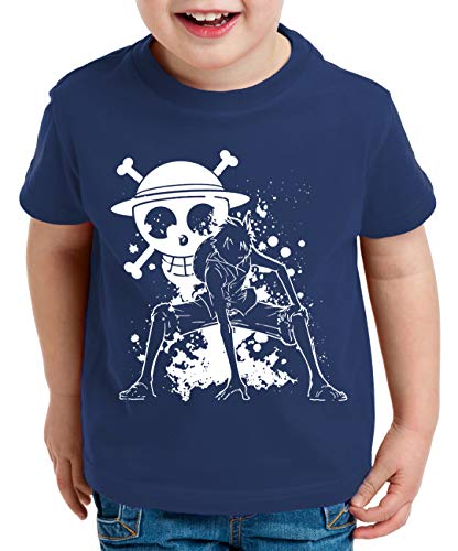 Ruffy Angry Zorro One Manga Kinder T-Shirt Anime Piece, Kinder T-Shirt Größe:122-128 (7-8 Jahre), Kinder Farben:Dunkel Blau von Tee Kiki