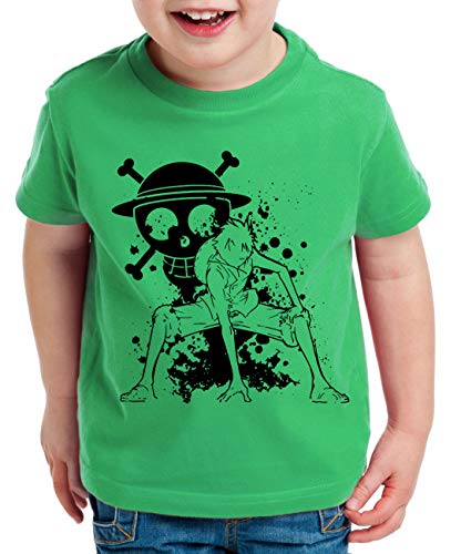 Ruffy Angry Zorro One Manga Kinder T-Shirt Anime Piece, Kinder T-Shirt Größe:98-104 (3-4 Jahre), Kinder Farben:Grün von Tee Kiki