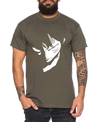 Ruffy Face Zorro One Manga Herren Ruffy T-Shirt Anime Piece, Größe:L, Farbe:Khaki von Tee Kiki