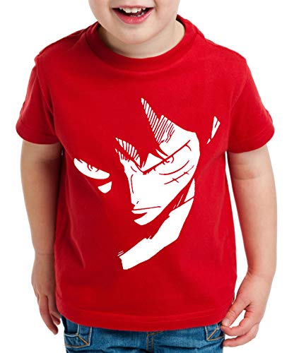 Ruffy Face Zorro One Manga Kinder T-Shirt Anime Piece, Kinder T-Shirt Größe:122-128 (7-8 Jahre), Kinder Farben:Rot von Tee Kiki