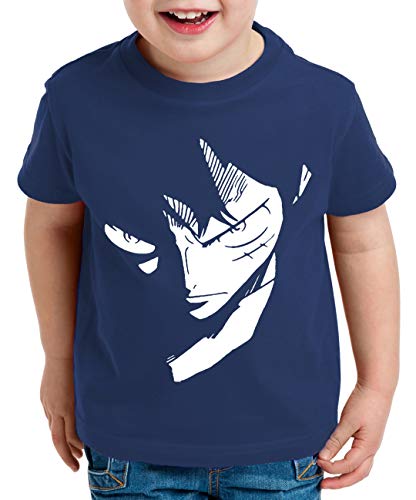 Ruffy Face Zorro One Manga Kinder T-Shirt Anime Piece, Kinder T-Shirt Größe:134-146 (9-11 Jahre), Kinder Farben:Dunkel Blau von Tee Kiki