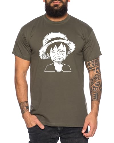 Ruffy Sad - Herren T-Shirt Straw Hat Luffy Zoro One Monkey D. Pirat Ace Piece Goku Anime Ruffy, Größe:M, Farbe:Khaki von Tee Kiki