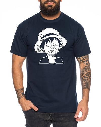 Ruffy Sad - Herren T-Shirt Straw Hat Luffy Zoro One Monkey D. Pirat Ace Piece Goku Anime Ruffy, Größe:XXL, Farbe:Dunkelblau von Tee Kiki