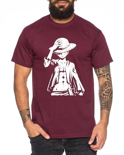 Ruffy Stand - Herren T-Shirt Straw Hat Luffy Zoro One Monkey D. Pirat Ace Piece Goku Anime Ruffy, Größe:XL, Farbe:Weinrot von Tee Kiki