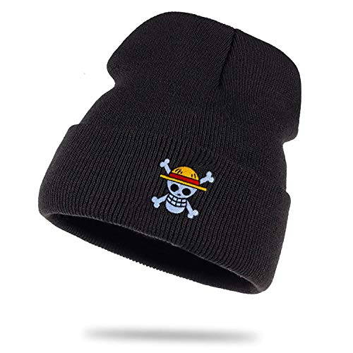 Ruffy Strickmütze Luffy Monkey D. One Wollmütze Wintermütze Rollmütze Zoro Beanie Mütze Seemannsmütze Unisex Piece, Farbe:Schwarz von Tee Kiki