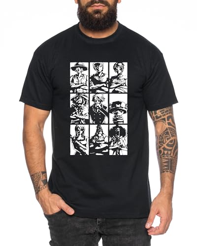 Ruffy Team - Herren T-Shirt Straw Hat Luffy Zoro One Monkey D. Pirat Ace Piece Goku Anime Ruffy, Größe:3XL, Farbe:Schwarz von Tee Kiki