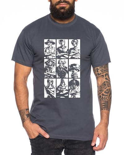 Ruffy Team - Herren T-Shirt Straw Hat Luffy Zoro One Monkey D. Pirat Ace Piece Goku Anime Ruffy, Größe:M, Farbe:Dunkelgrau von Tee Kiki