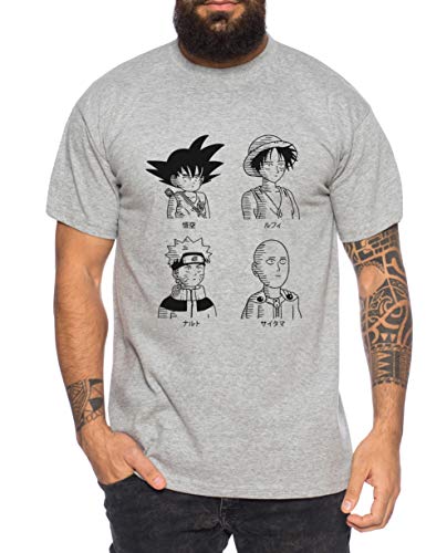 SRNS - Herren T-Shirt Son Ruffy Luffy Naruto Saitama One Dragon Master Goku Ball Vegeta Turtle Roshi Piece Golds Db, Farbe:Dunkelgrau Meliert, Größe:4XL von Tee Kiki