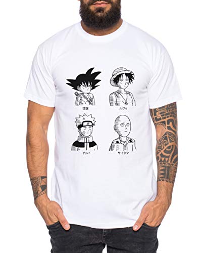 SRNS - Herren T-Shirt Son Ruffy Luffy Naruto Saitama One Dragon Master Goku Ball Vegeta Turtle Roshi Piece Golds Db, Größe:4XL, Farbe:Weiß von Tee Kiki