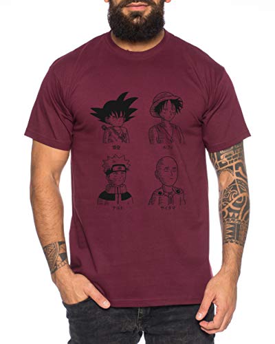 SRNS - Herren T-Shirt Son Ruffy Luffy Naruto Saitama One Dragon Master Goku Ball Vegeta Turtle Roshi Piece Golds Db, Größe:L, Farbe:Weinrot von Tee Kiki