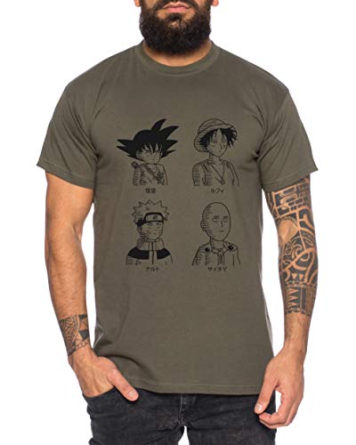 SRNS - Herren T-Shirt Son Ruffy Luffy Naruto Saitama One Dragon Master Goku Ball Vegeta Turtle Roshi Piece Golds Db, Größe:M, Farbe:Khaki von Tee Kiki