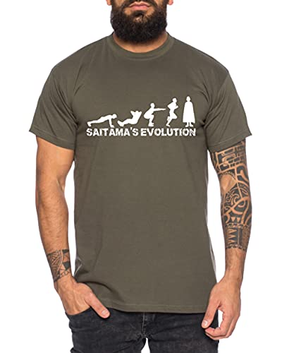 Saitama Evolution Herren T-Shirt Punch one Anime Manga, Größe:XL, Farbe:Khaki von Tee Kiki