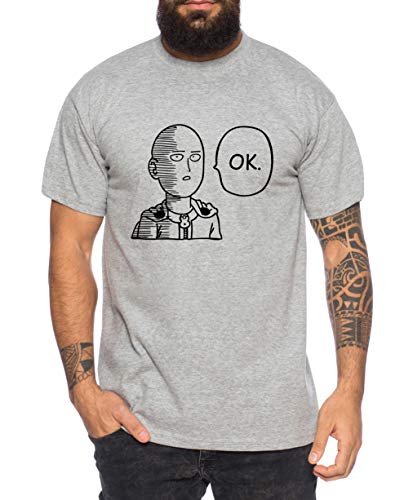 Saitama OK Herren T-Shirt Punch one Anime Manga, Farbe:Dunkelgrau Meliert, Größe:4XL von Tee Kiki