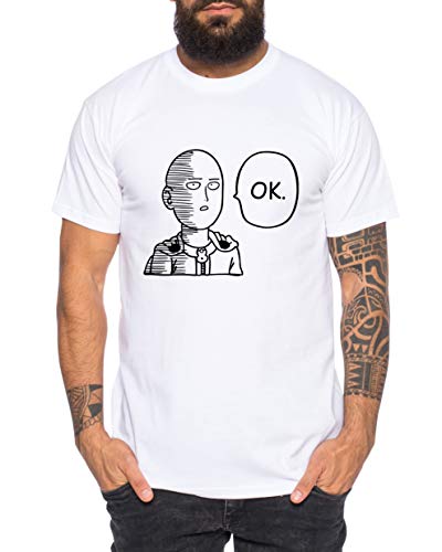 Saitama OK Herren T-Shirt Punch one Anime Manga, Größe:3XL, Farbe:Weiß von Tee Kiki